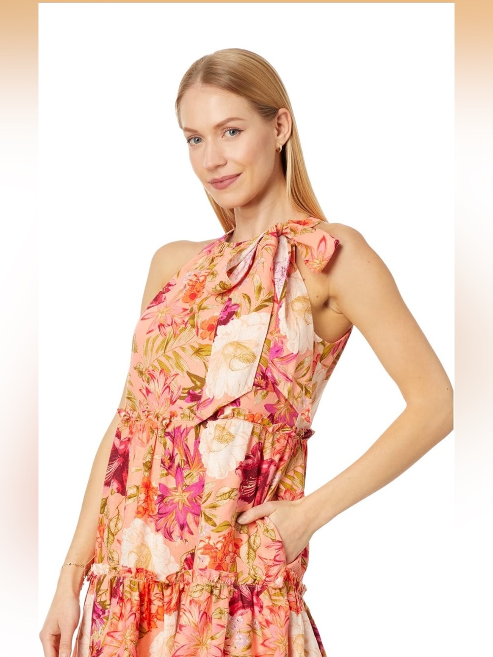 Vince Camuto Pink Floral Tie-Shoulder Sundress